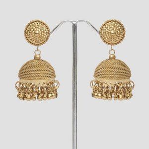 Golden Jhumka Indian Earrings - Light Weight